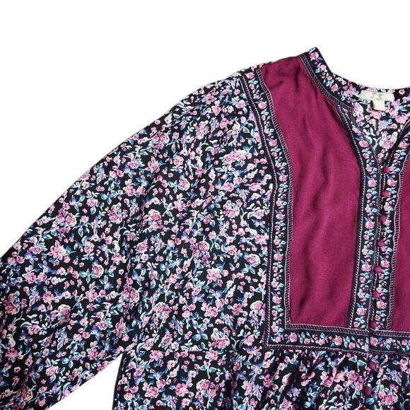 Woman Within Blouse Plus Size 3X Purple Black Floral V Neck Long Sleeve Top - Picture 6 of 9
